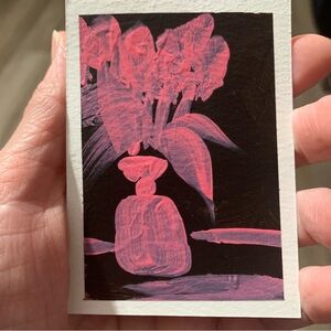 ACEO Original Miniature Painting- Pink Floral Art Card
